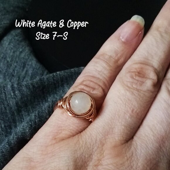 Size 7! White Agate & Copper Wire Ring! Sleek, Sexy & Feminine! - Picture 2 of 11